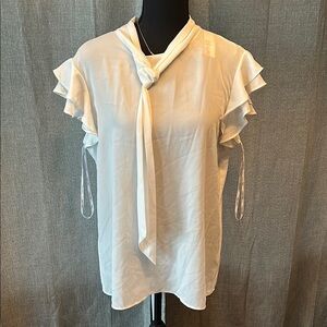 Calvin Klein White Ruffled Flutter Sleeve Blouse